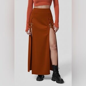 halara high waisted decorative buckle split 2-in-1 maxi casual skirt